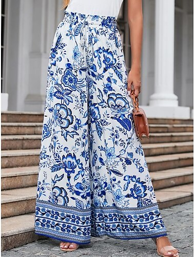  Damen Breites Bein Chinesisch Chino Modisch Strassenmode In voller Länge Hoher Taillenbund Blumen Schmetterling Tasche Elastischer Bund Print Bequem Weich Komfortabel Mikro-elastisch Outdoor Strasse
