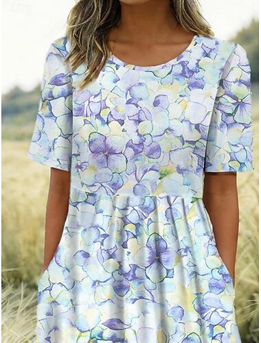  Φόρεμα Mini Γυναικείο Μικρό Φόρεμα T Shirt Φόρεμα Tee Φόρεμα A Line Φόρεμα Καλοκαιρινό Φόρεμα Διακοπών Στυλάτο Καθημερινό Διακοπές Καθημερινό Κανονική Εφαρμογή Λουλούδι Γραφικό Κοντομάνικο Crew Neck