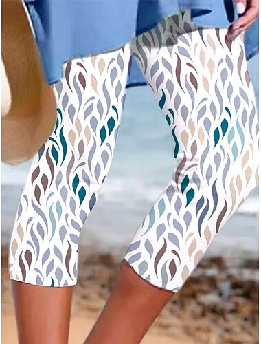 Damen Leggings Capri-Hosen Hohe Elastizität Mode Streetwear Wadenlänge Hohe Taille Grafisches Punktmuster Verlauf Druck Atmungsaktiv Weich Outdoor Alltag Babyblau Sommer Frühling Reguläre Passform
