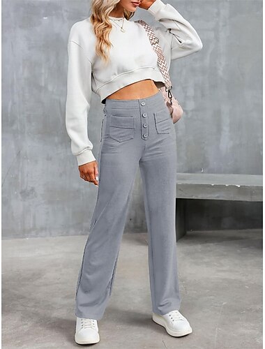  Damen Chinesisch Chino Modisch Strassenmode In voller Länge Hoher Taillenbund Glatt Patchwork Tasche Komfort Draussen Mikro-elastisch Urlaub Strasse Täglich Rubinrot Grau Schwarz Weiß Sommer Frühling