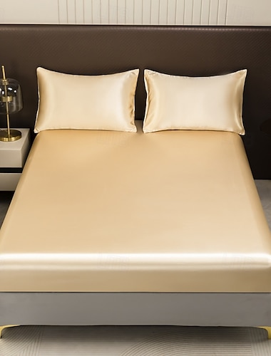  Luxuriöses 3-teiliges Satin-Bettwäsche-Set Glattes einfarbiges Spannbetttuch und 2 Kissenbezüge - Perfekt für den täglichen Gebrauch und Gästezimmer