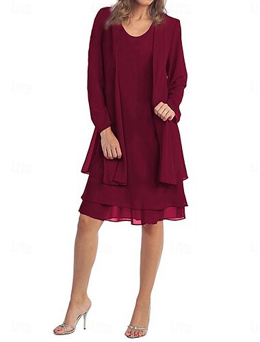  Damen Midikleid Casual kleid Elegant Brautkleider schlicht Lockere Passform 3/4 Ärmel Rundhalsausschnitt Hellrosa Schwarz Wein Marineblau Sommer Frühling Herbst