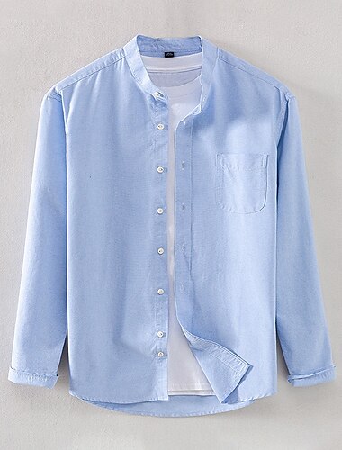 Herren Oxford Hemd Weiß Marineblau Blau Orange Hell Gray Langarm Stehkragen Schule Hochzeit Knöpfe Bekleidung Neutral Mode Täglich