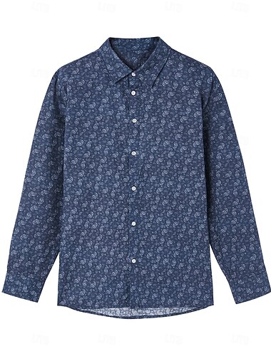  Per uomo Camicia Camicia button-down Camicia casual Manica Lunga Vintage Hawaiano Artistico Scuola Performance Matrimonio Primavera Autunno Collo ripiegato Cardigan con Bottoni Blu marino