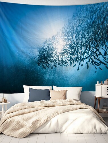  Landschaft Ozean Fische hängender Wandteppich Wandkunst Große Wandteppich Wanddekoration Fotohintergrund Decke Vorhang Zuhause Schlafzimmer Wohnzimmer Dekoration