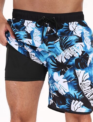  Men's Swim Trunks Swim Shorts Board Shorts Bathing Suit Drawstring with Pockets Swimming Surfing Beach Water Sports Printed Summer Spring