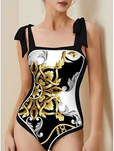  Mujer Bañadores 2 piezas Monokini Traje de baño Espalda al Aire Control de barriga Alta cintura Delgado Vacaciones Ropa de playa Floral Cuchara Sin Mangas Trajes de baño