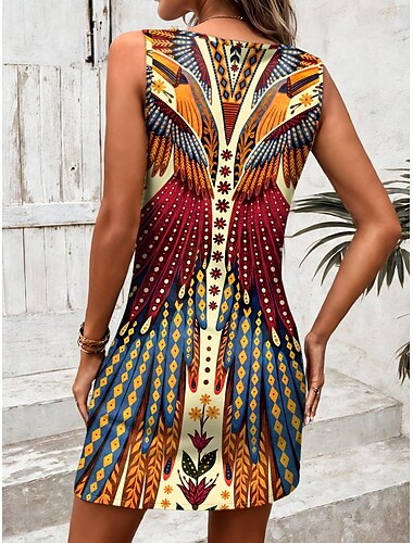  Damen Minikleid A Linie Kleid Sommerkleid Schulterfreies Kleid Böhmen Urlaub Vintage Täglich Lockere Passform Blumen Graphic Tropisch Ärmellos U-Ausschnitt Kastanienbraun Rosa Blau Sommer Frühling