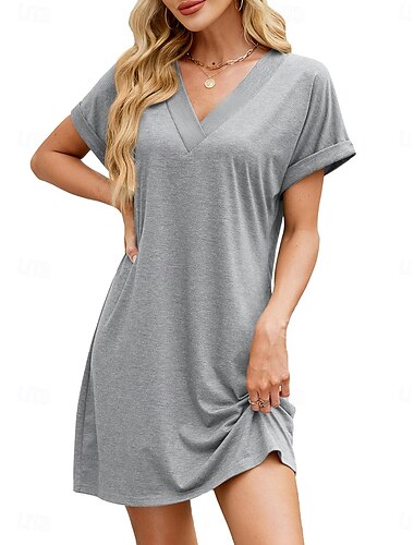  Vestido Mini Feminino Vestido Camiseta Vestido Tee Vestido A Linha Cor Sólida Vestido Atleta Casual Férias Diárias Ajuste Regular Liso Sem Mangas Decote em V Preto Rosa Azul Verde Escuro Verão
