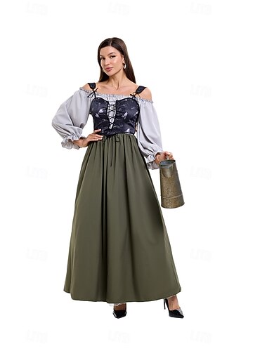  Retro Vintage Victorian Medieval Dress Chemise OverDress Irish Peasant Fancy Dress Women's Celtic Fantasy Masquerade Masquerade Casual Daily Renaissance Fair Adults' Dress Corset