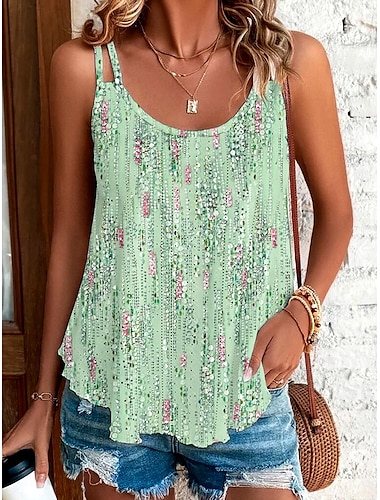  Débardeur en camisole pour femmes graphique ombragé basique sans manches décolleté en U hauts réguliers quotidien sortie impression de week-end vert clair été printemps