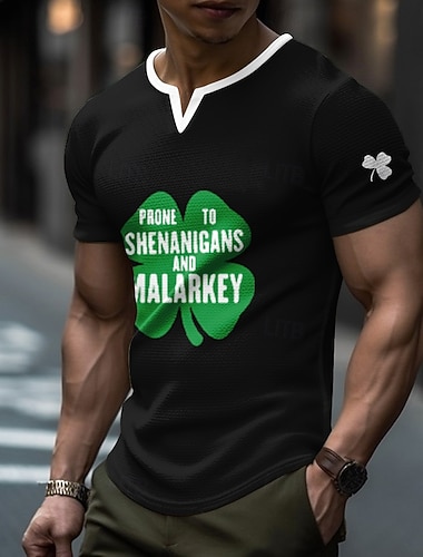  St. Patrick Herren Shamrock Irisches T-Shirt Kurzarm T-Shirt 3D Print Rundhalsausschnitt Hemd Alltag Straße Sport Outdoor Schwarz Grün Sommer Frühling Bekleidung S M L XL XXL XXXL