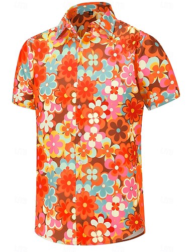  Rétro Vintage Années 1970 Chemise Chemise Aloha Hippie Fleuri Homme Vacances Soirée Défilé de la Fierté Adulte Chemise