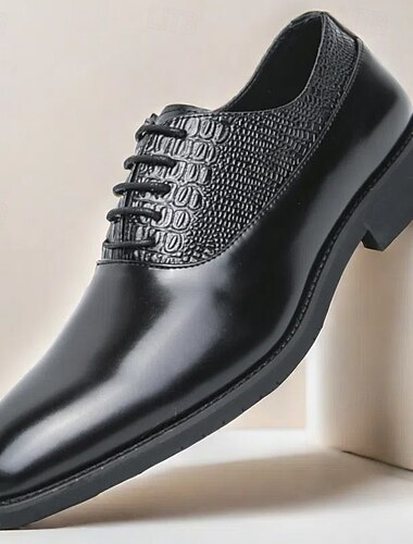  Dunkelbraune Oxford-Schuhe für Herren – Kunstleder mit Krokodilprägung und Perforationsdetails, elegantes, formelles Schuhwerk für Herren, ideal für Hochzeiten, geschäftliche Anlässe und besondere Anlässe