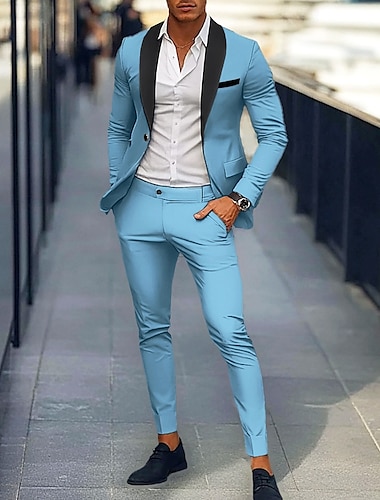  Trajes de boda para hombres Trajes de regreso a casa Azul cielo Verde Moda Diaria Sólido Ajuste a medida 2 piezas de un solo botón