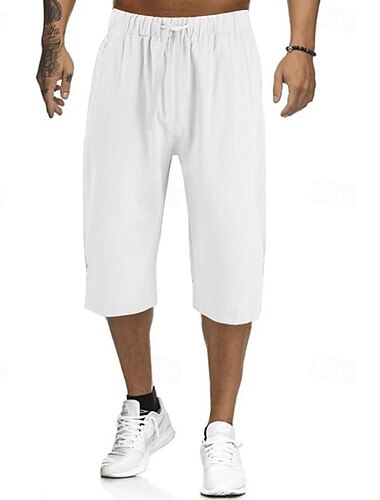  Voor heren Korte broek Linnen korte broek Zomer korte broeken Strandshorts Capri broeken Zak Trekkoord Elastische taille Effen Comfort Ademend Kuitlengte Buiten Huis Dagelijks Modieus Klassieke Stijl