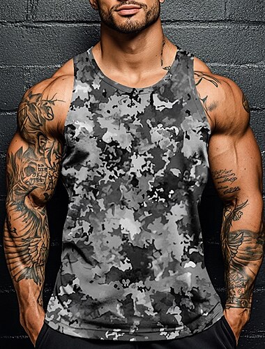  Herren Tarnung T Shirt Weste Ärmellos T-Shirt 3D-Druck Rundhalsausschnitt Hemd Urlaub Lässig Hawaiianisch Ferien Blau Grün Grau Sommer Frühling Bekleidung S M L XL XXL XXXL