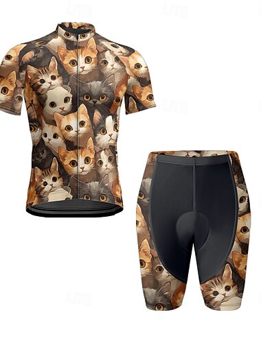  Herren Radtrikot mit Radhose fahrradbekleidung Kurzarm MTB Mountain Rennrad Schwarz Gelb Dunkelgrau Katze Fahhrad Spandex Sport Katze Bekleidung