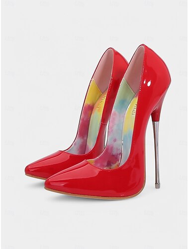  escarpins à talons aiguilles en cuir verni rouge – chaussures à talons ultra hauts et à bout pointu pour femmes, pour fêtes et événements en soirée
