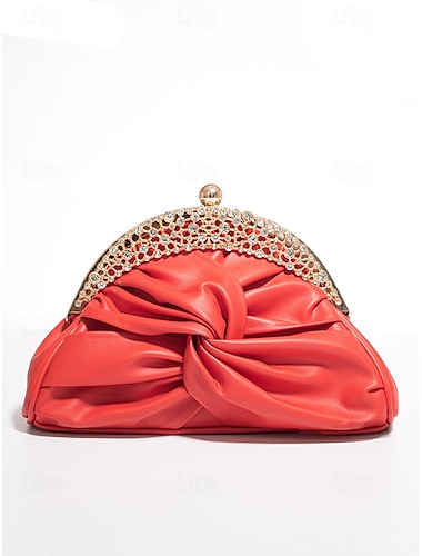  Women's Faux Leather Evening Clutch Bag – Rhinestone Embellished Vintage Knot Design Purse for Weddings, Parties and Formal Events Color Silver Black White