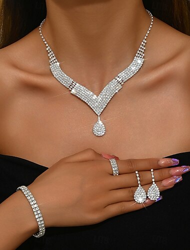  Bruidssieradensets 1 Legering 1 Armband Oorbellen Kettingen Dames Stijlvol Luxe Schattig Zin in hebben Vreugde Geometrische vorm Sieraden set Voor Feestavondkleding