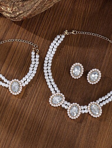  Conjuntos de joias de noiva 1 Acrílico 1 Bracelete Brincos Colares Mulheres à moda Luxo Fofo Geométrico Alegria Forma Geométrica Conjunto de jóias Para Traje de festa para noite