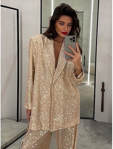  σμόκιν δύο κομμάτια παντελόνι blazer βραδινό φόρεμα επίσημο φόρεμα γάμου στο πάτωμα μακρυμάνικο πουκάμισο γιακάς με παγιέτες με σκίσιμο φιόγκο 2025