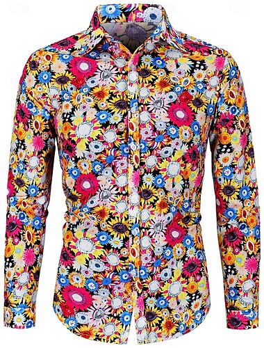  Rétro Vintage Années 1970 Chemise Hippie Fleuri Marguerite Homme Soirée Tenue quotidienne Défilé de la Fierté Adulte Chemise