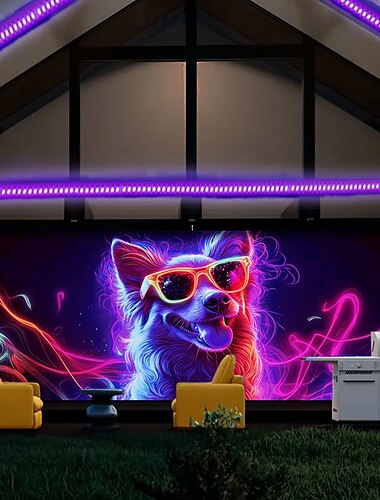  Schwarzlicht Türdekorationen Garagentorabdeckung Leuchten im Dunkeln Tier Hund Außenbanner Großes Hintergrundbild für Party Außen Garagentor Heim Wanddekorationen