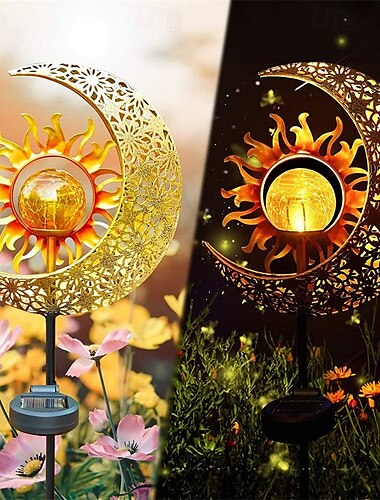  Solar Gartenleuchten außen – Sonne &LED-Solarleuchten mit Mondflamme, Retro-Gartenlampen aus Eisen für die Dekoration von Gehwegen, Höfen und Terrassen