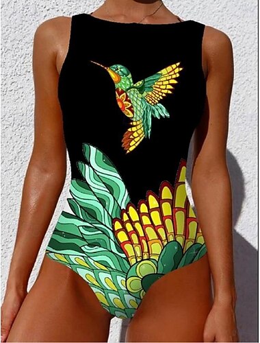  Damen Badeanzüge Einteiler Monokini Schwimmanzug rückenfrei Bauchkontrolle Hohe Taille Slim Urlaub Strandmode Geometrischer Rundhalsausschnitt ärmellose Badeanzüge