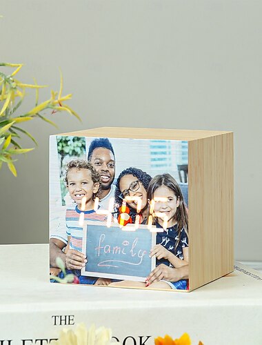  Reloj de cubo de madera con foto personalizado mejor regalo para mamá - Luz nocturna personalizada decoración moderna para el hogar para cumpleaños y aniversarios regalo moderno minimalista
