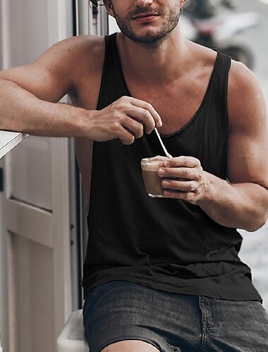  Per uomo Canotta Maglietta smanicata Canottiera Maglietta senza maniche Senza Maniche Girocollo Estate Tinta unica Semplice Casual Confortevole Vacanza Streetwear Quotidiano Nero Bianco Grigio