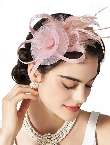  Vestimenta de Cabeza Tul Pluma Boda Fiesta de Té cóctel Elegante Vintage Estilo lindo Con Pluma Celada Sombreros