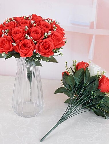  Kerstcadeaus voor vrouwen mama haar levensechte gele zijde 18 stuks kunstrozenboeket - huisdecoratie cadeau voor vrienden en familie - perfect voor Valentijnsdag kerst Moeder- en Vaderdag