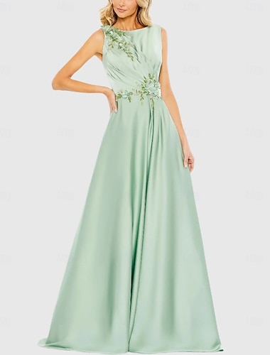  Robe de soirée en A verte robe élégante formelle invité de mariage longueur sol sans manches col rond satin avec broderie paillettes 2025