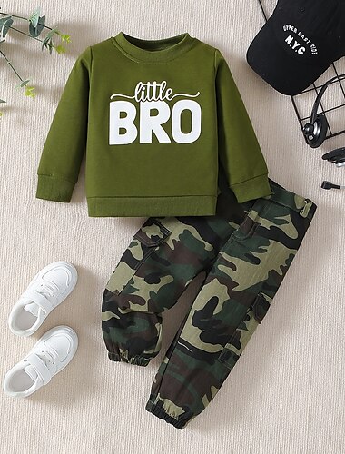  Jungen 3D Feste Farbe Buchstabe Set aus Kapuzenpullover und Jogginghose Langarm Andere Drucke Frühling Herbst Modisch Brautkleider schlicht Baby 1-5 Jahre Rundhalsausschnitt Outdoor Urlaub Lockere