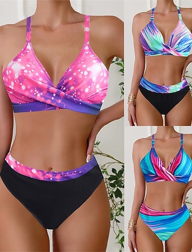  Damskie Tankini Dwuczęściowy strój kąpielowy W serek Koszulka racerback Kąpielówki Stroje kąpielowe Rumiany róż Niebieski Oddychający Szybkie wysychanie Lekki Bez rękawów - Pływacki Surfing Plaża