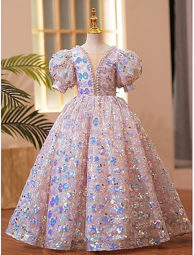  Robe de Soirée Courte / Mini Robe de Demoiselle d'Honneur Fille Fête de Mariage Filles Jolie robe de bal Tulle avec Broderie Plage Ajustement 3-16 ans