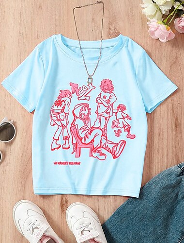  kinderkleidung Mädchen Zurück zur Schule T-Shirt Graphic Schulanfang Print Kurzarm Modisch 7-13 Jahre Sommer Gelb Rosa Leicht Blau
