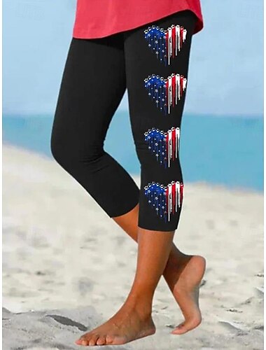  Jour de l'Indépendance Leggings Femme Patriotes Quatrième juillet Pantalons Capri Haute Élasticié Streetwear Longueur Totale Taille Haute Impression Drapeau de Pâques Thermique Chaud Respirant Doux