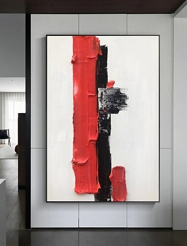  Gran pintura abstracta con textura 3D hecha a mano en blanco, rojo y negro, pintada a mano, pintura al óleo abstracta moderna pintada a mano, pintura clásica abstracta moderna, arte de pared,