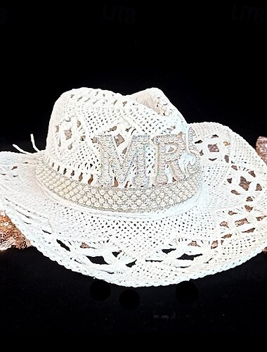  BRAUT ZU SEIN Accessoires für Junggesellinnenabschiede Mützen Schlapphut aus Stroh mit breiter Krempe Erwachsene Damen Hochzeit Strand Junggesellinnenabschiedsparty Halloween Karneval Einfaches