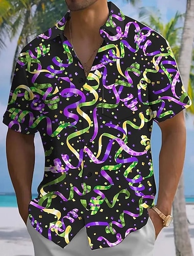  Karneval Herren Karnival Schleife Hemd Knopfhemd Kurzarm Modisch lässig Urlaub Geschenk Festtage Sommer Frühling Umlegekragen Hemden mit Kragen Eine Tasche vorne Purpur