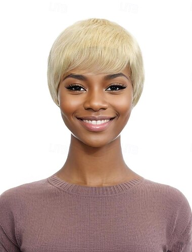  parrucche corte di capelli umani parrucche pixie cut con frangia parrucche ondulate a strati per donne nere feste a tema cosplay femminile
