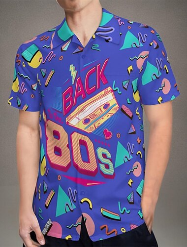  Retro vintage Jaren '80 Hemd Aloha-shirt Schijf Geometrisch Voor heren Vakantie Feest Prideparade Volwassenen Hemd
