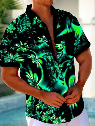  Herren Blumen Hawaiihemd Sommerhemd Aloha-Shirt Kurzarm Hawaiianisch Resort Normal Casual Sommer Frühling Umlegekragen Knopf hoch Tasche Schwarz Blau Purpur Grün