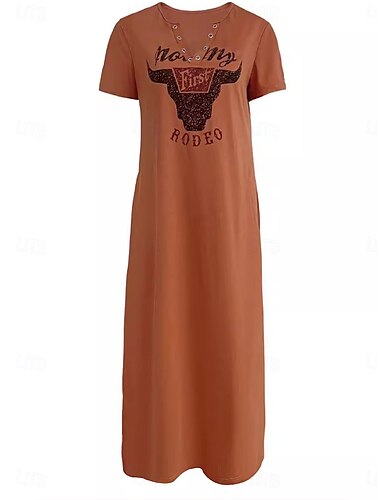 Damen Midikleid Sweatkleid Etuikleid Sportliches Kleid Stilvoll Brautkleider schlicht Urlaub Täglich Regular Fit Graphic Kurzarm V Ausschnitt Orange Sommer