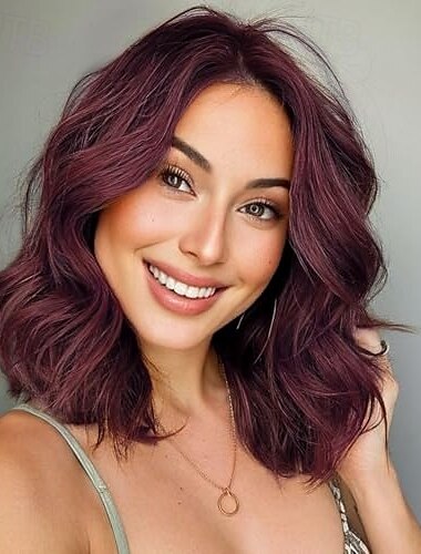  Short Wavy Wig for Women Lace Hairline Bob Style Synthetic Heat Resistant - Natural Appearance for Everyday Hairstyle
