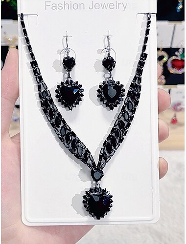  Sieraden Set 2pcs Groene Cubic Zirkonia Chrome Imitatie Diamant 1 Ketting Oorbellen Dames Elegante Vintage Mode Vintage Stijl Klassieke Sieraden Set Voor Bruiloft Feest